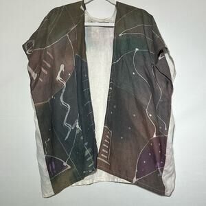 Patricia Elmes Farley Art To Wear Open Front Kimono Vest Multicolor Womens OS